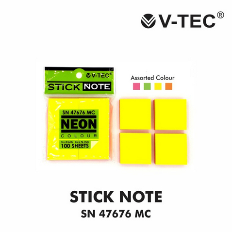 

sticky notes 4 warna 76 X 76 mm - STICK NOTES V-TEC SN 47676 MC NEON COLOR