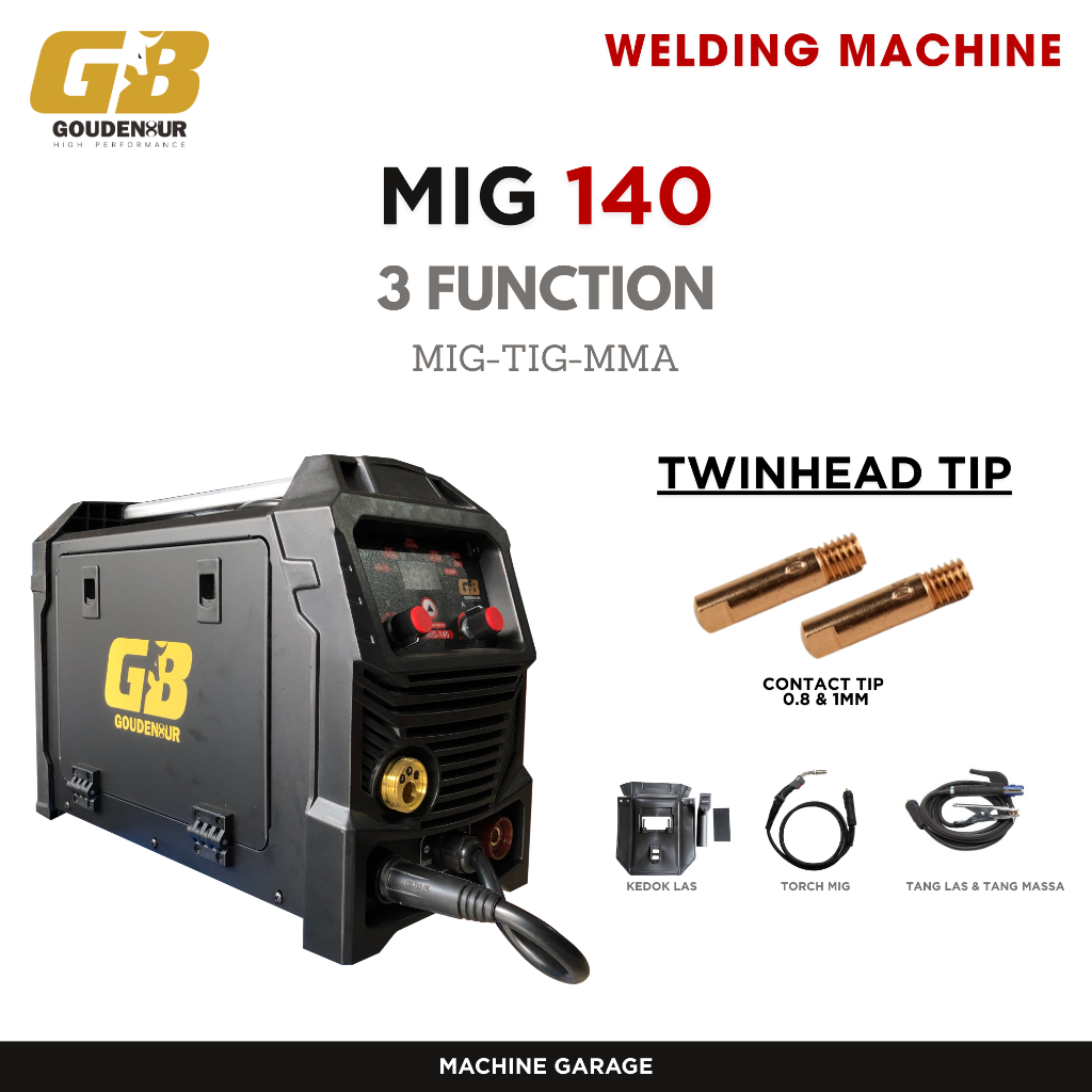 Mesin Las tanpa CO2 MIG 140 GB multi function MIG TIG MMA 3 in 1 Free Packing  Kayu