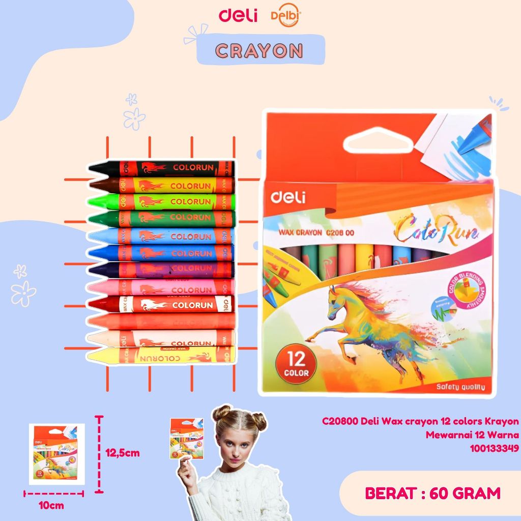 

C20800 Deli Wax crayon 12 colors Krayon Mewarnai 12 Warna C20800 Deli Wax crayon 12 colors Krayon Mewarnai