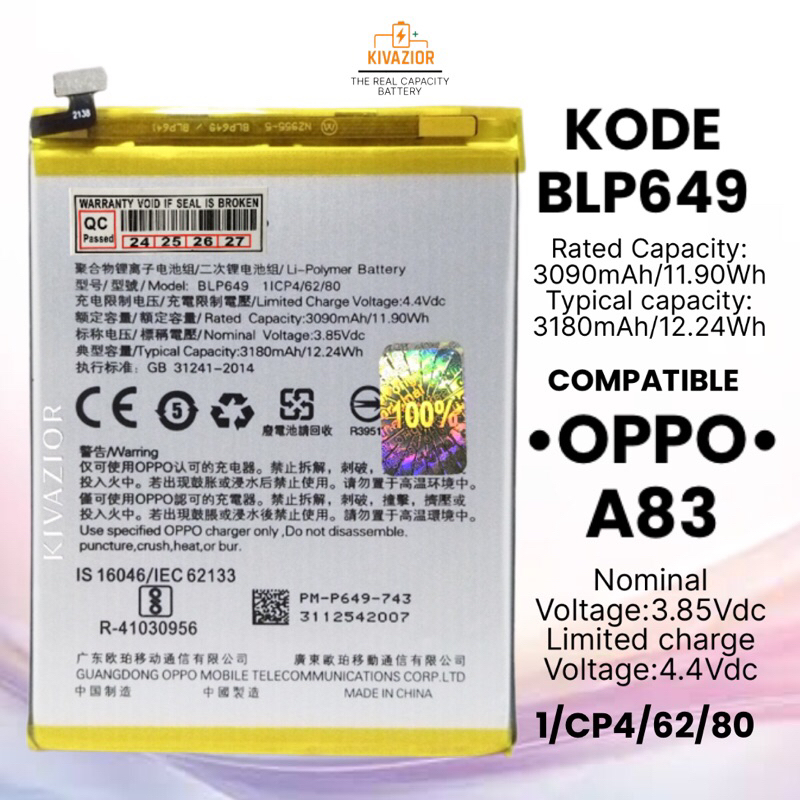 Baterai Oppo Blp649 A83 BLP-649 A 83  BLP 649 Original Batre  Batere Battery Batrai