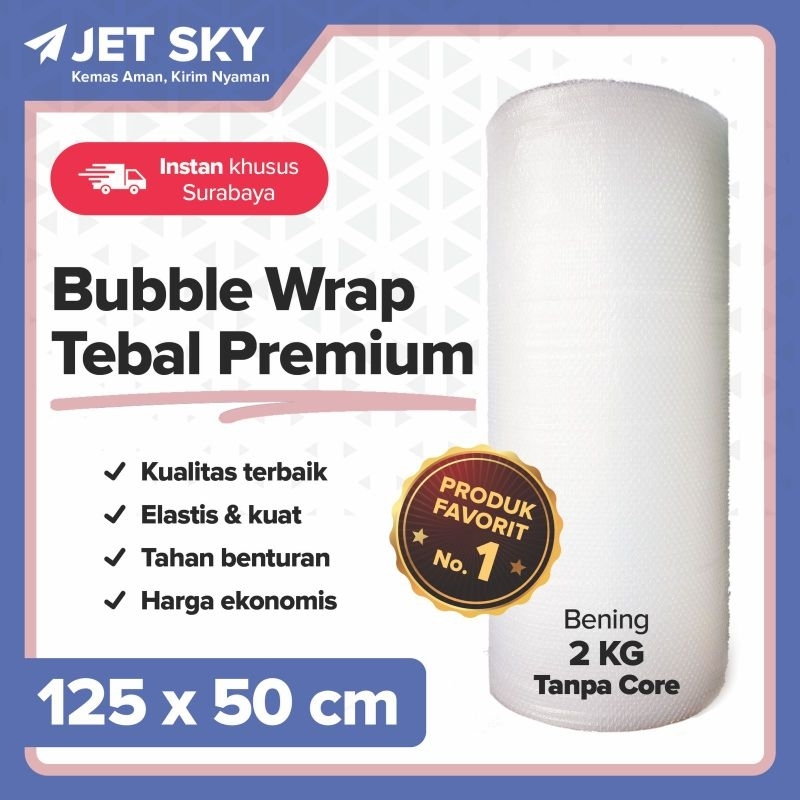

BUBBLE WRAP ROLL 125CM x 50M 2KG BENING TEBAL PREMIUM TANPA CORE