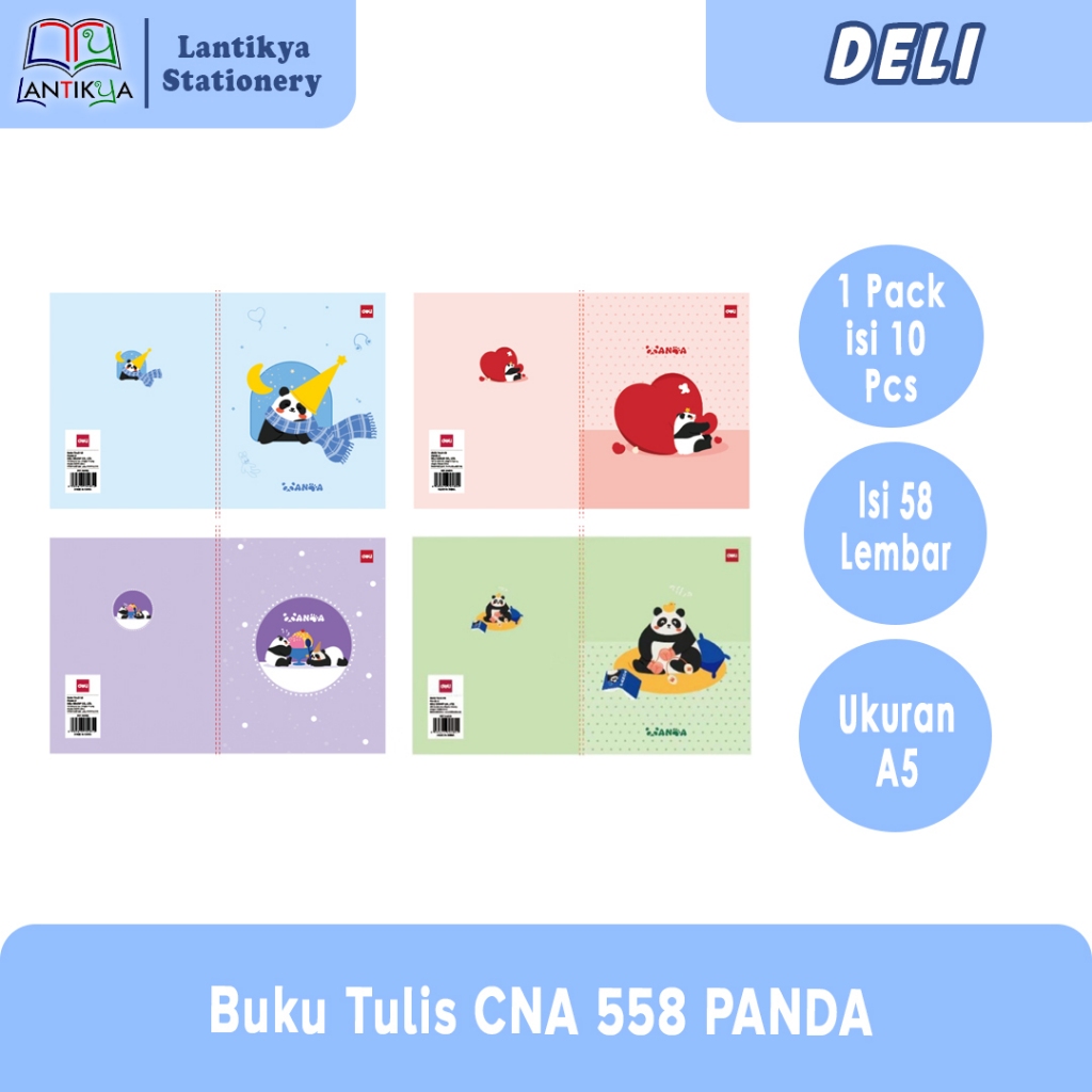 

[1 PACK] Buku Tulis DELI 58 Lembar Panda / CNA 558 PANDA