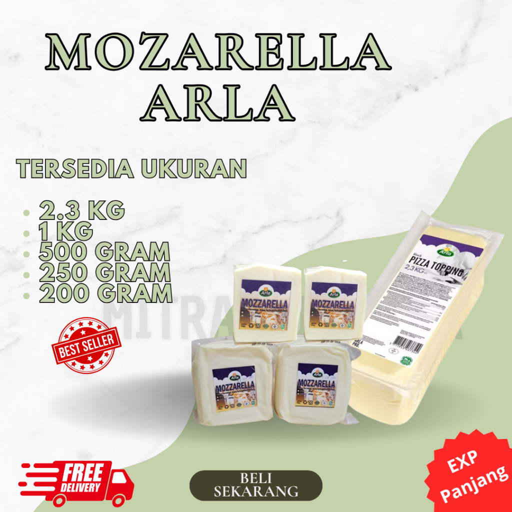 

Keju Mozarella Arla Pizza Topping 500 Gr / import denmark (Halal) Mulur Lumer Murah