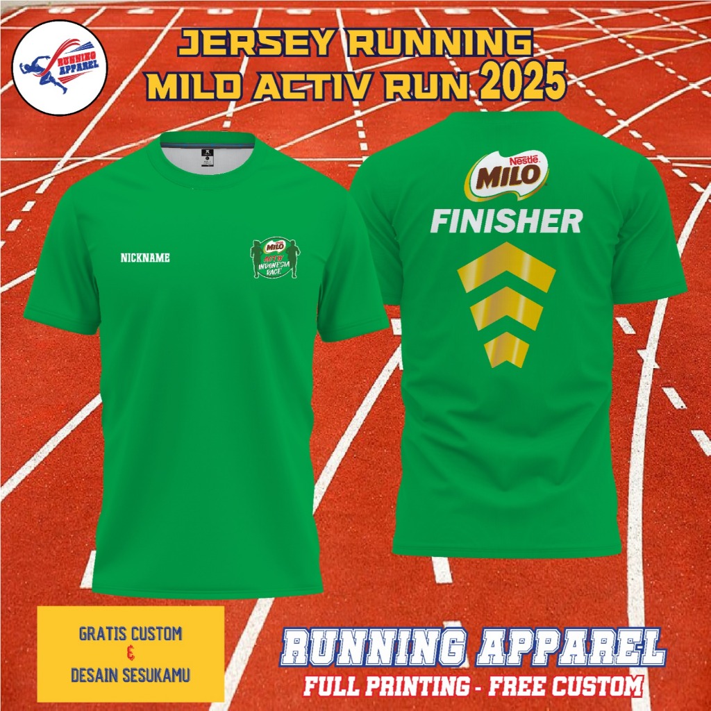 Baju Jersey RUNNING MILO ACTIVE RUN 2025, Jersey Berbahan DRYFIT Full Printing & Bisa Request Desain