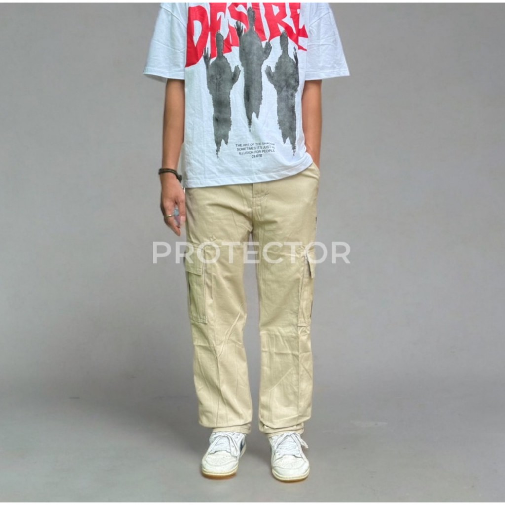 Celana Cargo Gombrong Pria Protector Denim Warna Krem Celana Pdl Panjang Celana Gunung