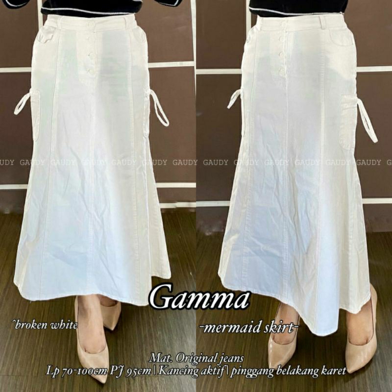 Gamma Putih polos Rok Jeans Panjang GAUDY