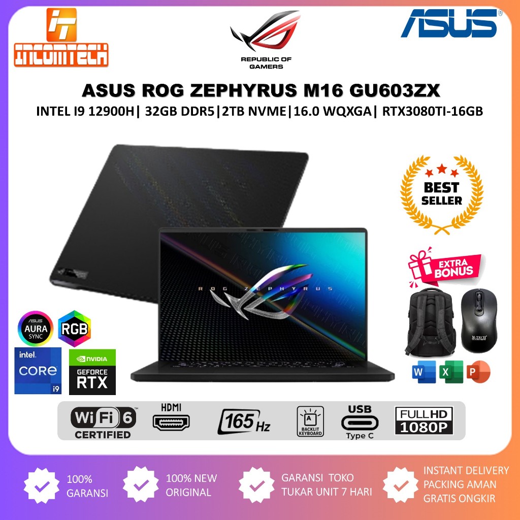 Laptop Gaming Asus ROG ZEPHYRUS M16 GU603ZX Intel i9 12900H 64GB DDR5 2TB RTX3080TI-16GB 16.0 WQXGA 