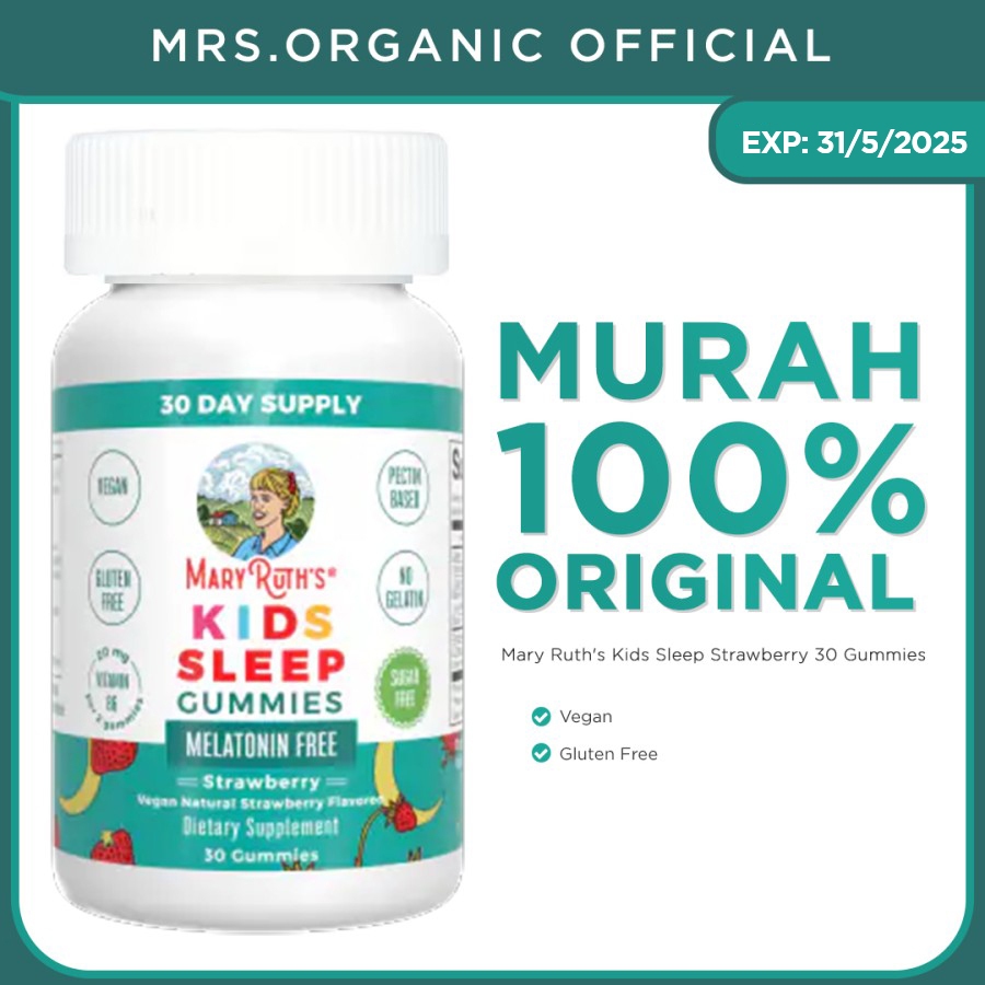 Mary Ruth's Kids Sleep Strawberry 30 Gummies - suplemen bebas melatonin anak sulit tidur 2+ tahun