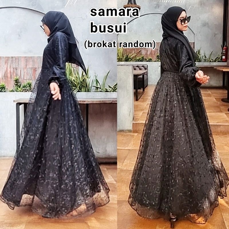 gamis hitam samara gamis brokat elegan mewah gamis brukat mutiara busui terbaru murah