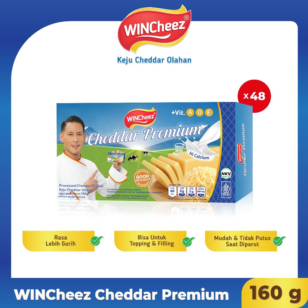 

WINCheez Keju Cheddar Premium 160 Gram x 1 Karton Isi 48 Pcs