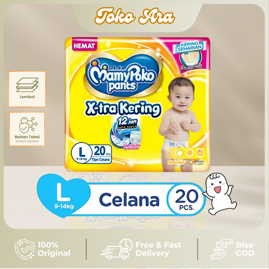 Popok Mamypoko Xtra Kering Standar Pampers Celana L 20 Pcs