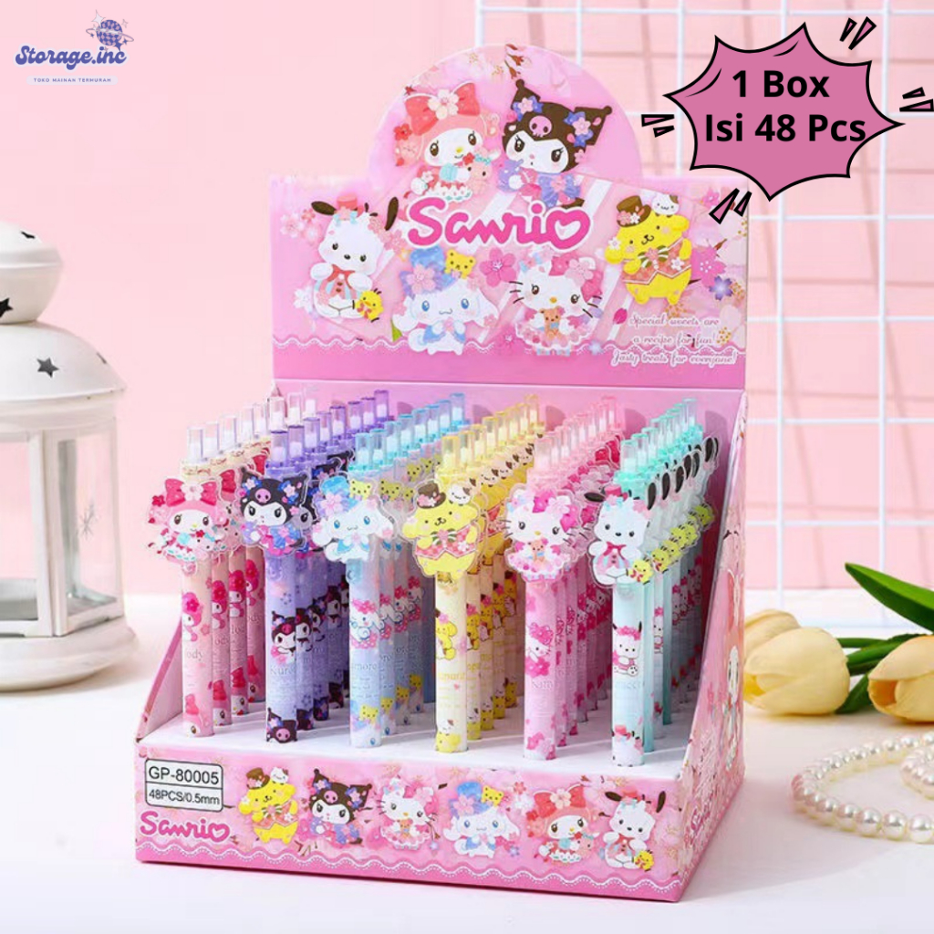 

1 Box (48 Pcs) Pulpen Gel Sanrio Karekter Lucu Pulpen Bolpoin Aesthetic Pena Anak Murah