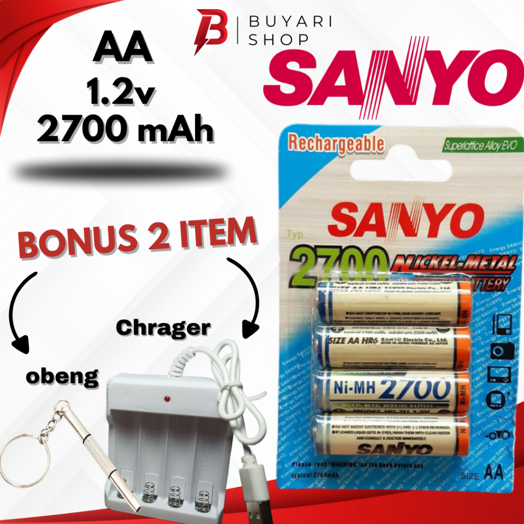 BONUS CHARGER Baterai AA Sanyo Isi 4 Rechargeable Cas Charger Charge Recharge Tamiya Murah Sony Sany