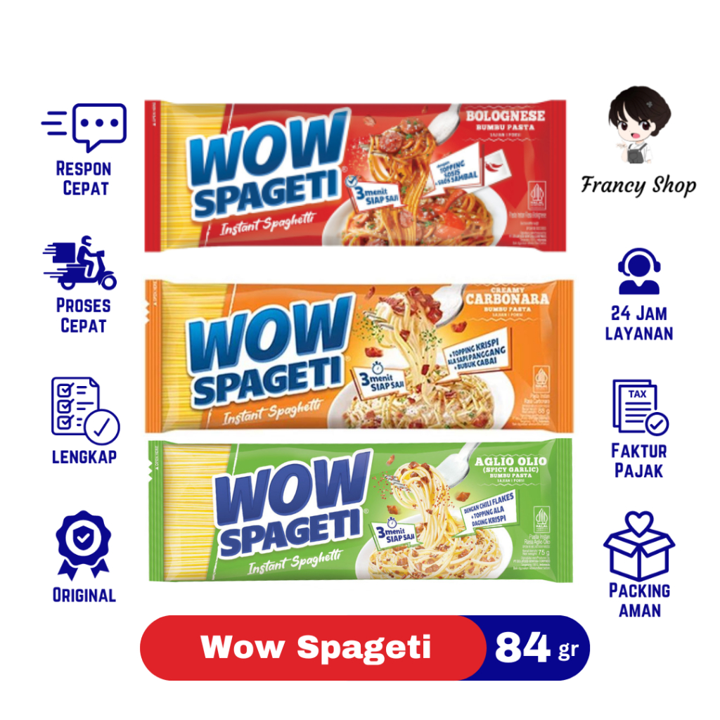 

Wow Spageti Bolognese Spaghetti Instan Bolognese / Carbonara / Aglio Olio 84 gr