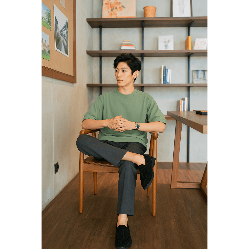 Nawla - Atasan Pria Kaos Oversize Lengan Pendek Bahan Waffle Knit Uniqlo