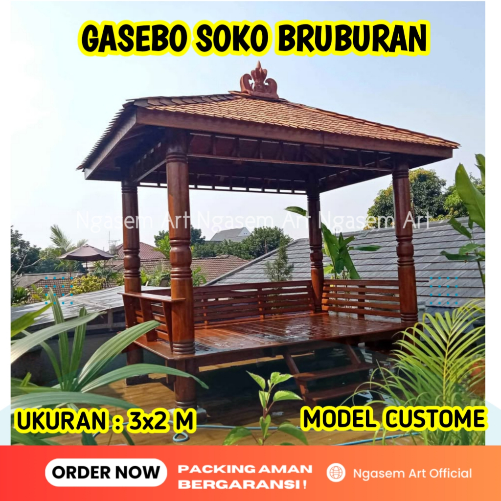 SAUNG GASEBO TAMAN TIANG MOTIF ANTIK BAHAN KAYU KOKOH