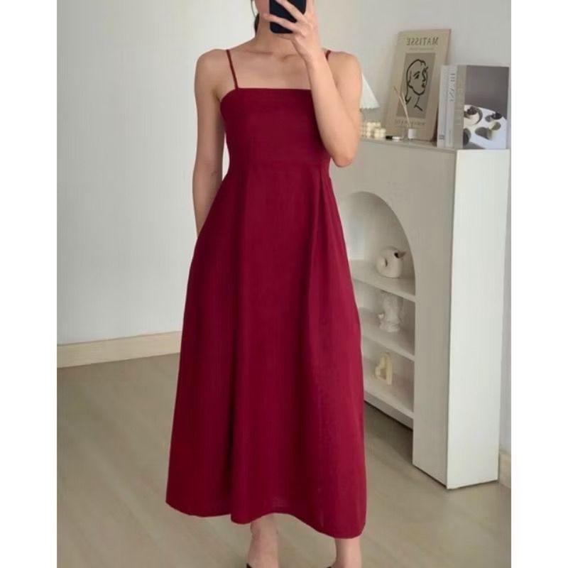 dress selly//dress iner//dress tanpa lengan//dress midi//dress korea style kekinian