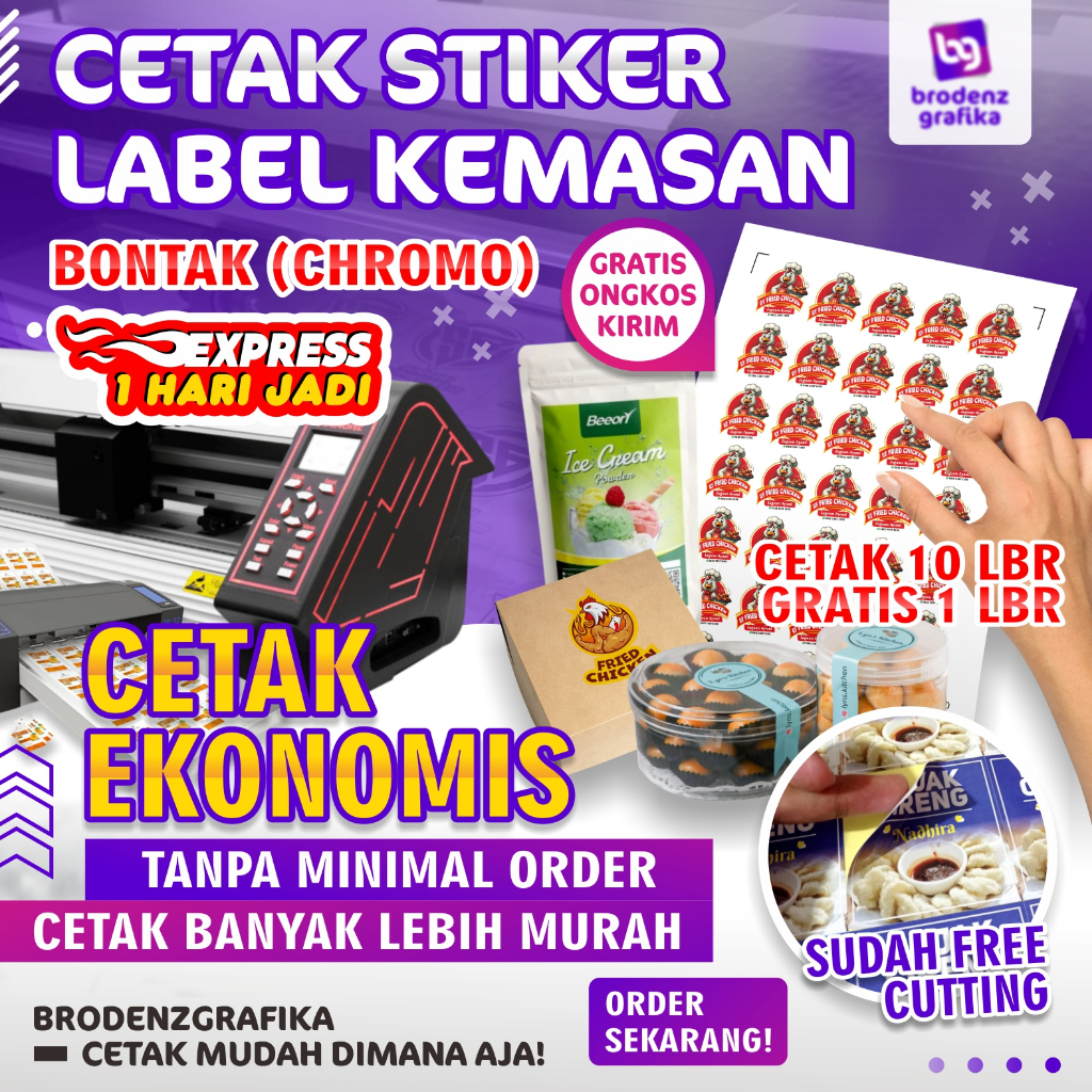 

(Sehari Jadi) Cetak Stiker Bontak (Chromo) A3+ | Cetak Stiker Label Kemasan
