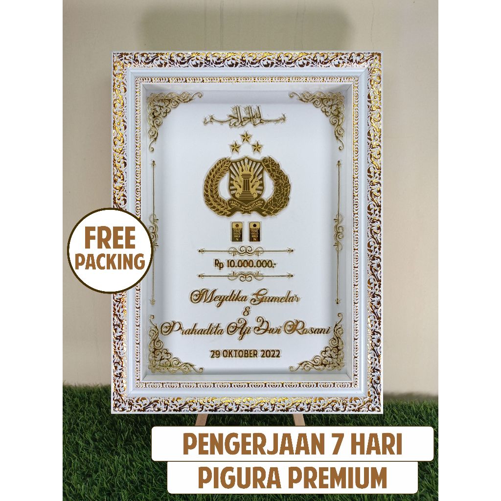 Pre Order Mahar Penikahan Custom Logo Polisi Akrilik 38cm x 48cm KODE 3040PLA1 / Mahar Pigura Akrili