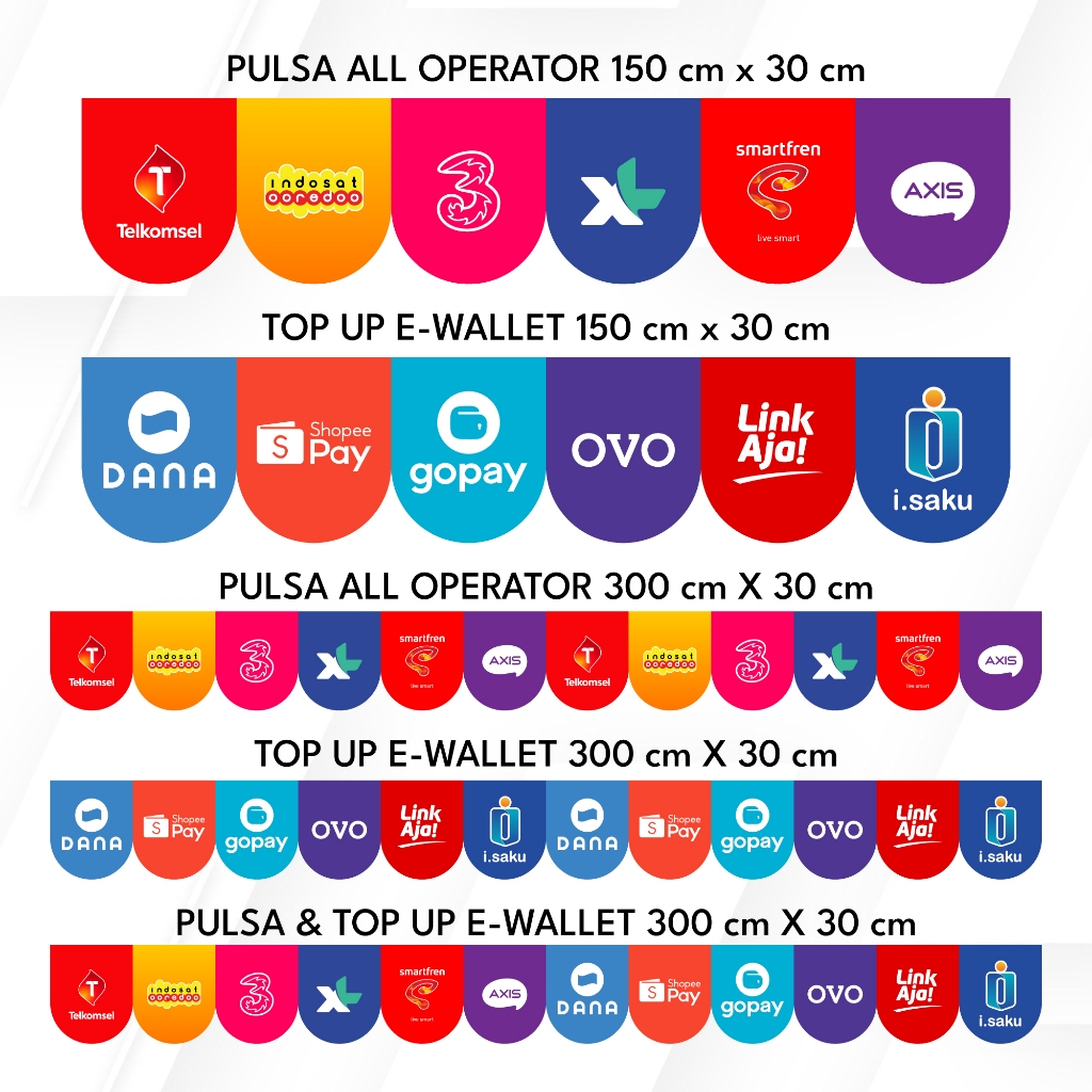 SPANDUK BANNER RUMBAI HIASAN RENDA KONTER,  PULSA, BRILINK, AGEN PULSA DLL