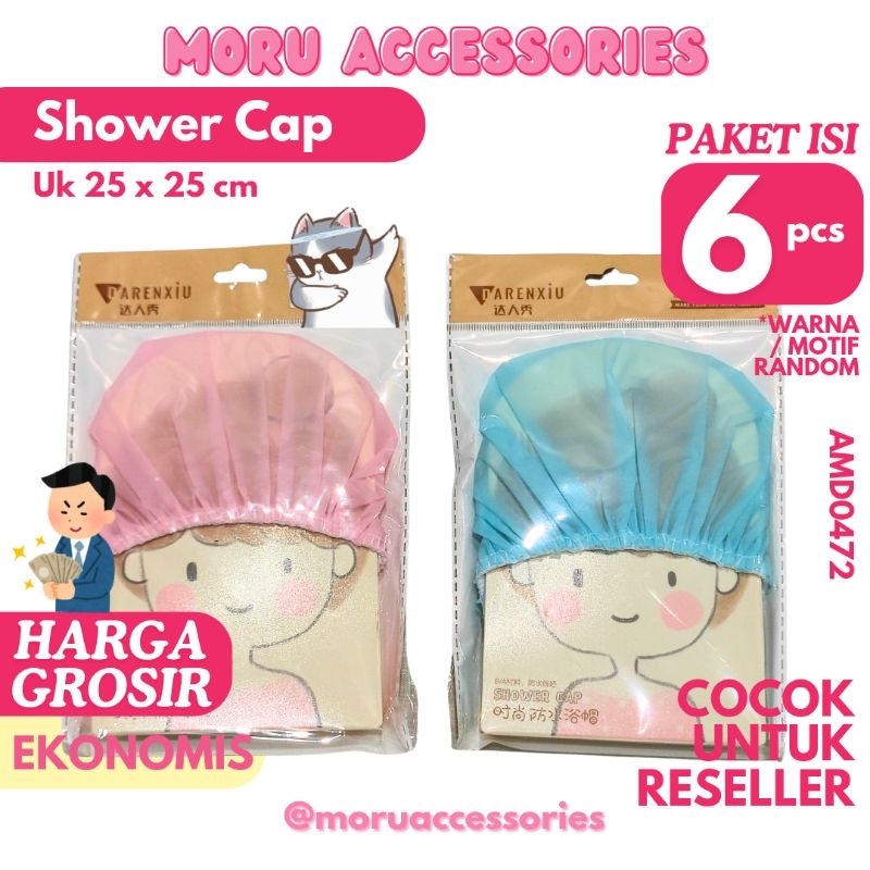 [ ISI 6 PCS ] SHOWER CAP (25 x 25 cm) ALAT PENUTUP KEPALA TOPI MANDI WATERPROOF MOTIF LUCU BAGUS MUR
