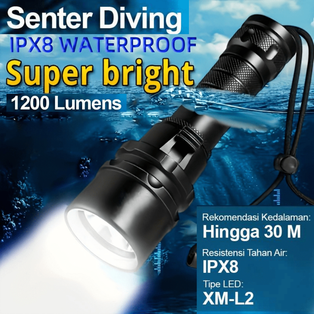 COD YUPARD Senter LED Selam 1200 Lumens Super Terang Tahan Air IPX8 L2 - G300