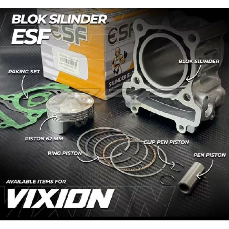 BLOK SEHER/BORING VIXION NEW 1PA BORE UP 62MM/CYLINDER BLOK VIXION 62MM ESF