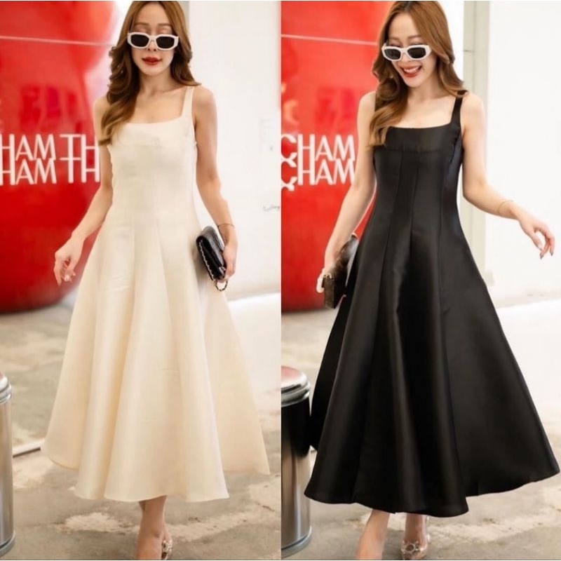 sleeveless flare dress polos simple midi sister photoshoot europe paris gaun pesta wedding party out