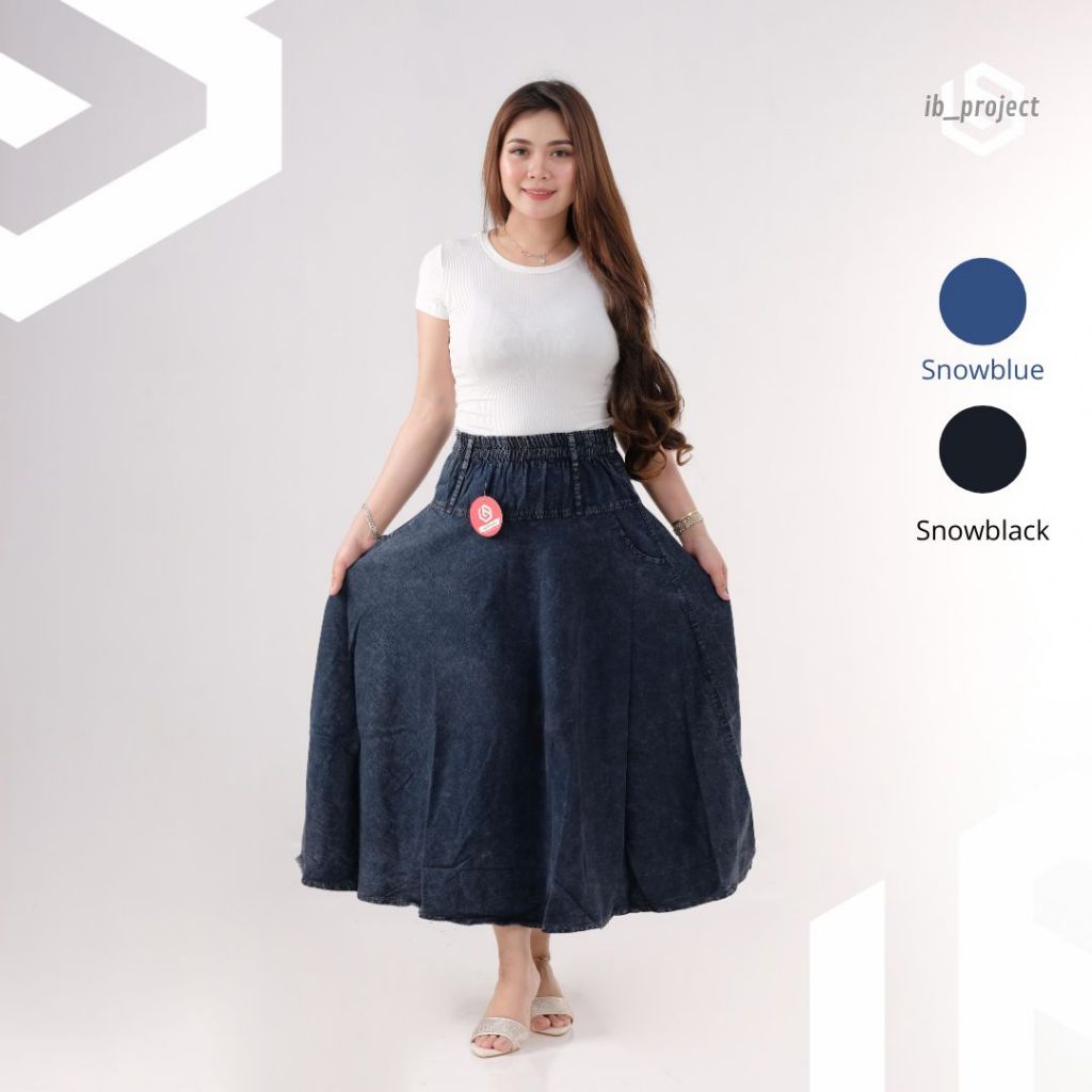 Rok Jeans Payung Panjang Premium Hitam Snowblue Ukuran Jumbo