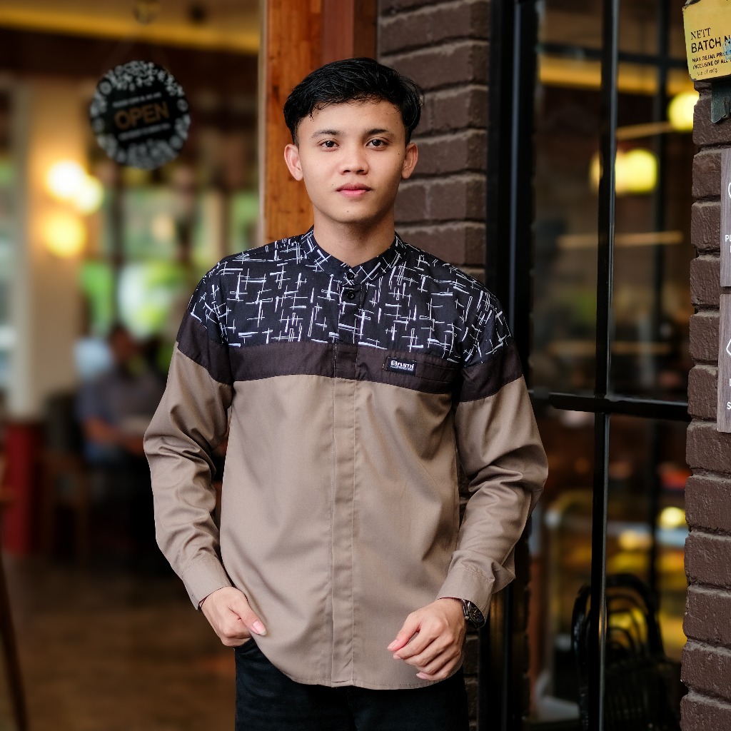BESTPROMO BAJU KOKO PRIA DEWASA LENGAN PANJANG ELRUMI MOTIF SENOPATI KOMBINASI BATIK