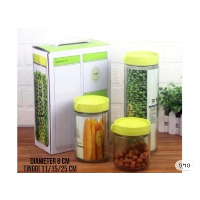 Toples Kue Lebaran 3in1 Toples Kaca Gladies Hazel Set 3pcs / Toples Kaca Bening Anti Tumpah Set