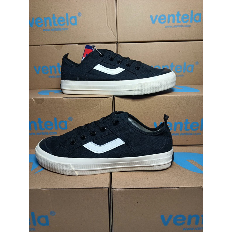 Sepatu sneakers ventela hitam tali pria/wanita