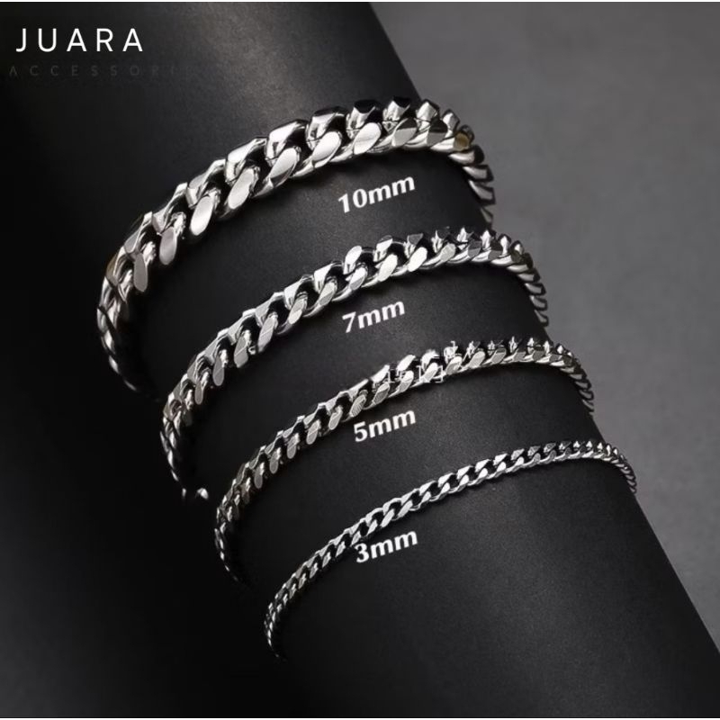 Gelang Pria Wanita Titanium Rantai Silver Putih Perak Asli Rante Cowok Cewek Keren Anti Karat