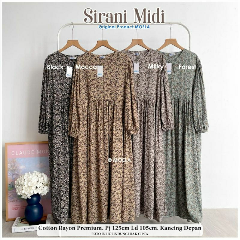 GAMIS DRESS MIDI MOTIF BUNGA PASTEL SIRANI MIDI