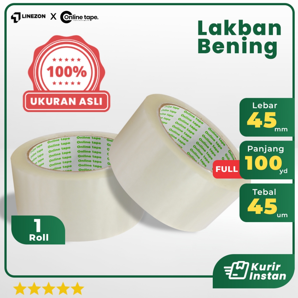 

1 Pcs Lakban Bening 45 MM X 100 Yard (PURE Ukuran Real) Lakban isolasi Merk Online Tape Kualitas Daimaru Nachi Termurah