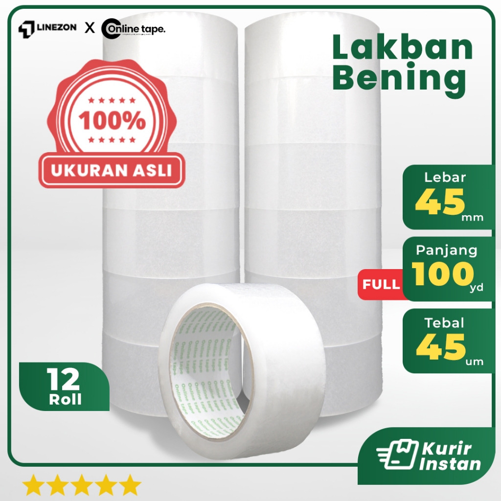 

12 pcs Lakban Bening 45 MM X 100Y PURE Ukuran Real Online Tape Lakban Isolatip Solatip Kualitas Nachi Daimaru Murah