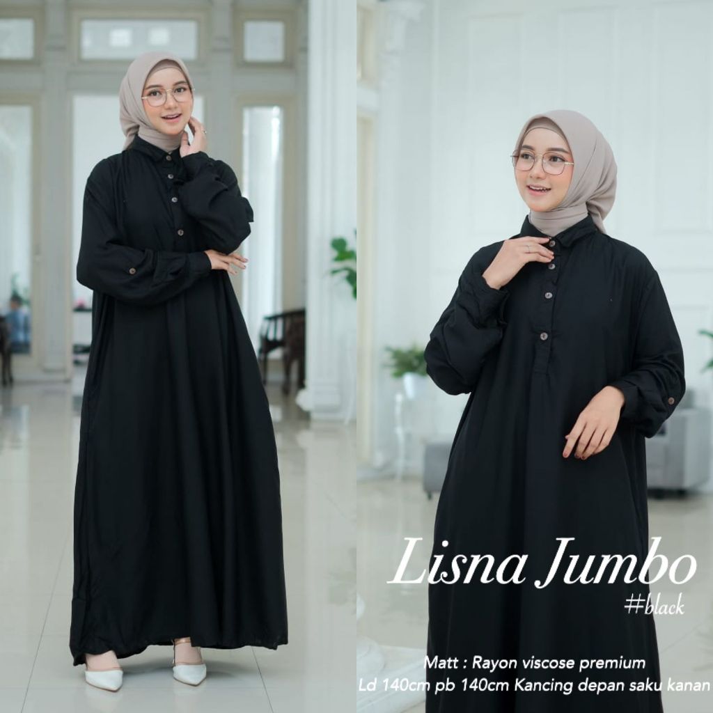 Gamis Jumbo Polos LD 140 Bahan Rayon Dingin Kekinian Busui Bumil Friendly Warna Hitam Putih Gaun Wan