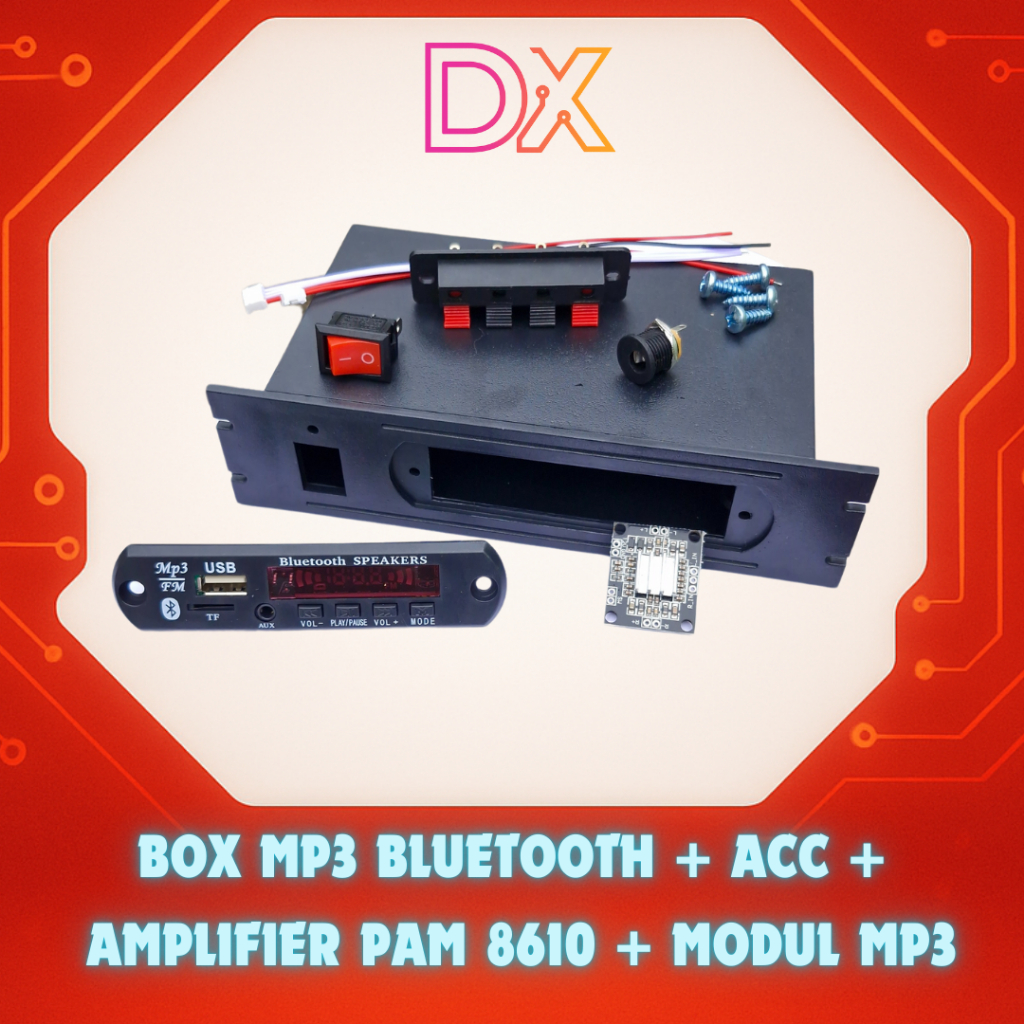 SIAP RAKIT box Mp3 bluetooth + amplifier PAM 8610 + aksesoris acc mp3