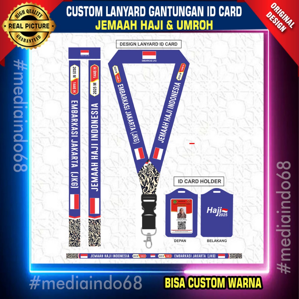 

Custom Lanyard Printing Jemaah Haji-Umroh, ukuran lebar 2,5cm