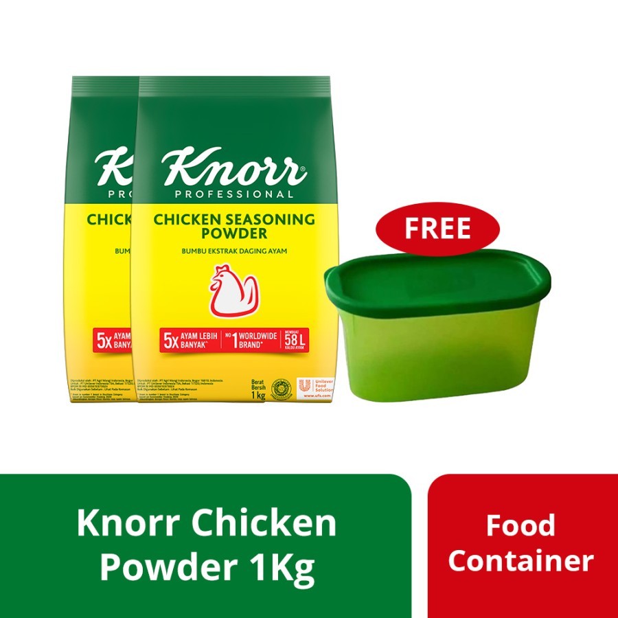 

wadistroalip Knorr Chicken Seasoning Powder Refill 1Kg (X2) Free Container Hijau
