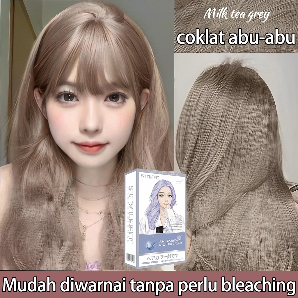 STYLE FIT cat rambut milk tea*200ml Tidak perlu pemutih, pewarna rambut alami nabati, mewarnai rambu