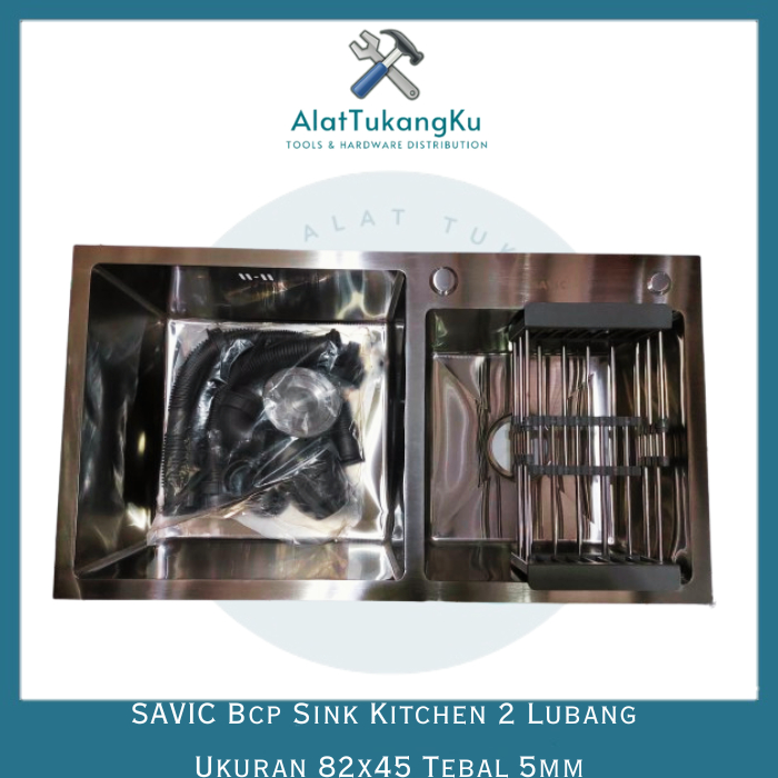 Savic Zink Kitchen Set Bak Cuci Piring 2 Lubang Ukuran 82x45 cm Platinum Wastafel Sink
