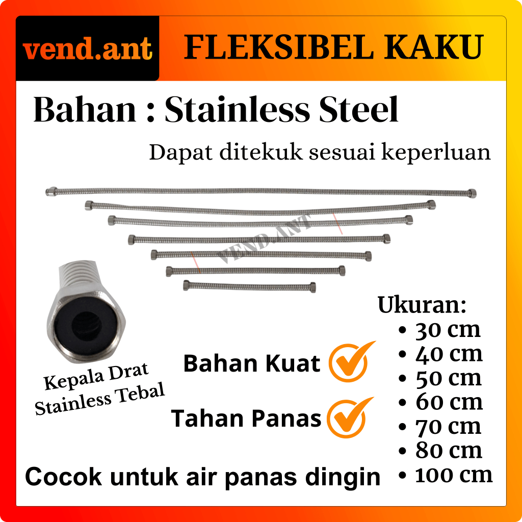 Selang Fleksibel Kaku Flexible Hose Flexibel Air Panas Dingin Water Heater Stainless Steel