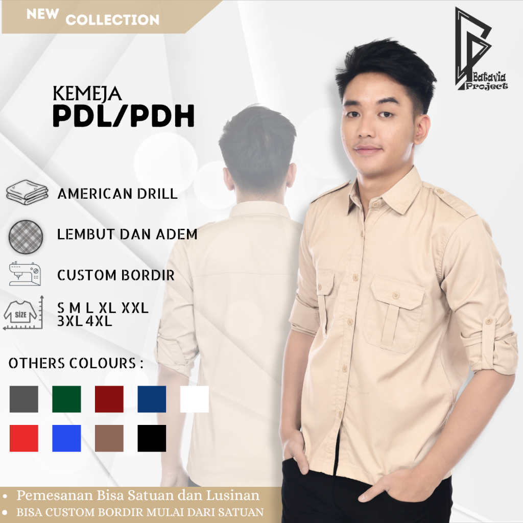 Kemeja PDL PDH Lengan Panjang - Seragam Kantor Pria Wanita Premium Model Baju Tactical Basic Pakaian