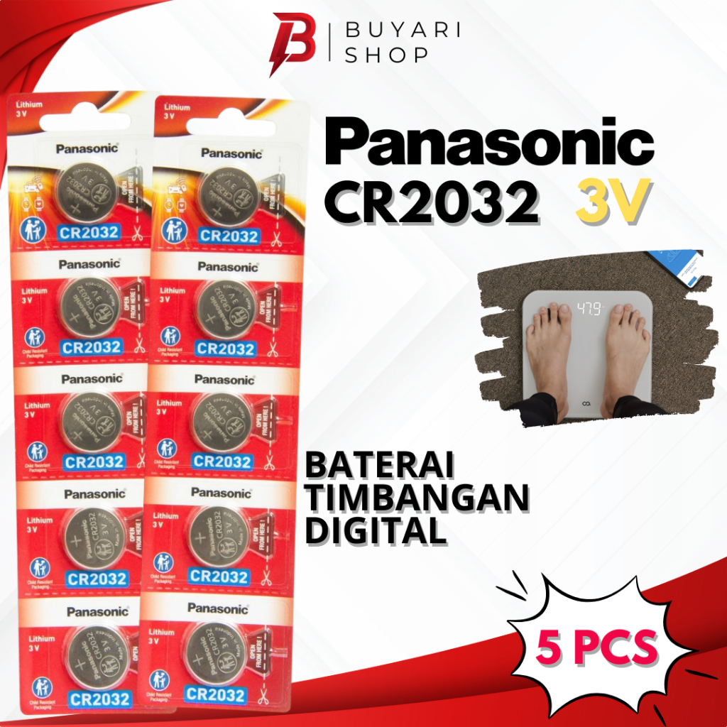 5 PCS Baterai Batre Batrai Batrei CMOS Panasonic CR2032 Laptop PC Baterai Timbangan Digital badan CR