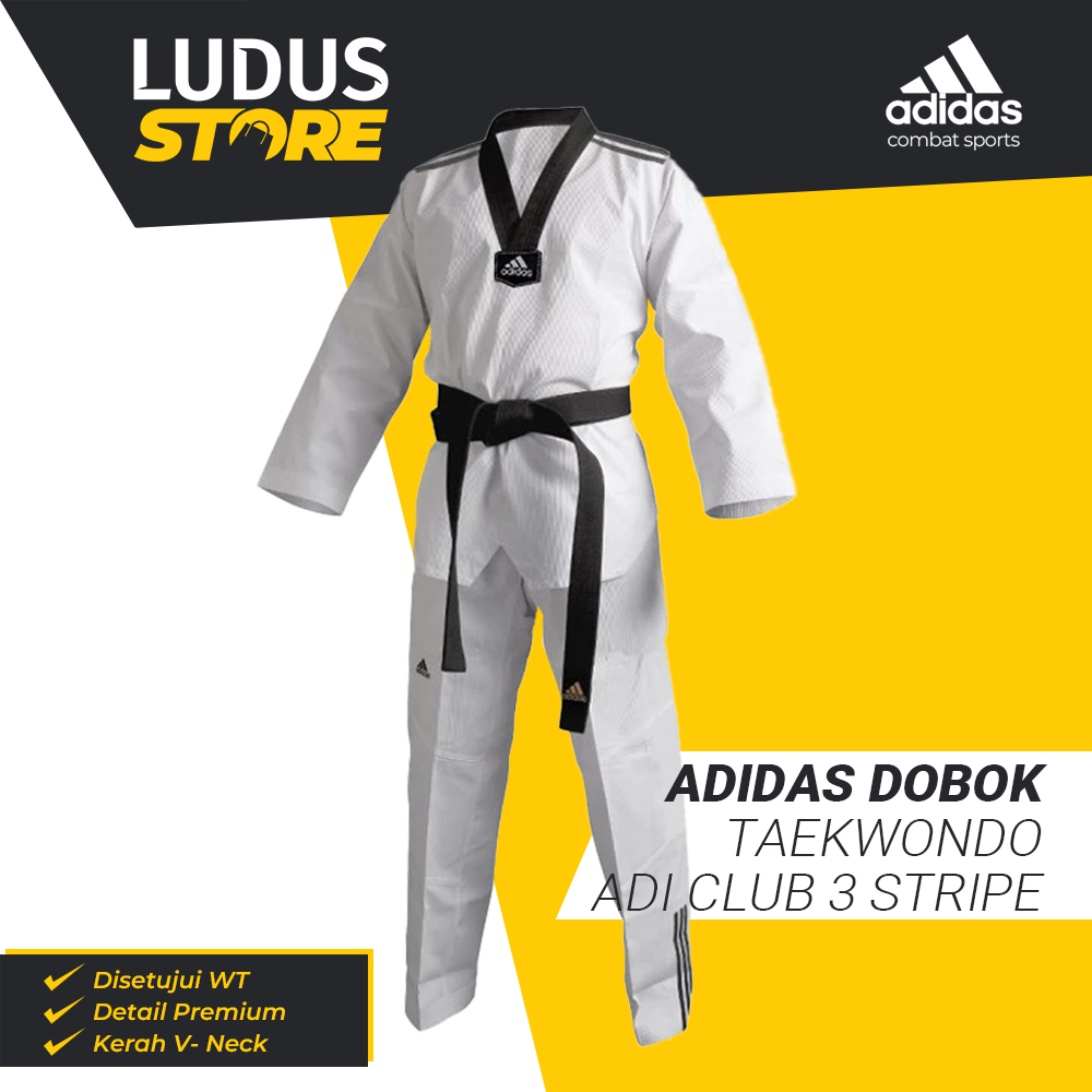 Adidas Dobok AdiClub Strip 3 Seragam Taekwondo