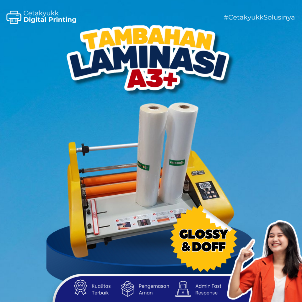 Laminasi  ukuran A3+ Doff / Glossy / Cold / Hot 1 Sisi - 2 Sisi