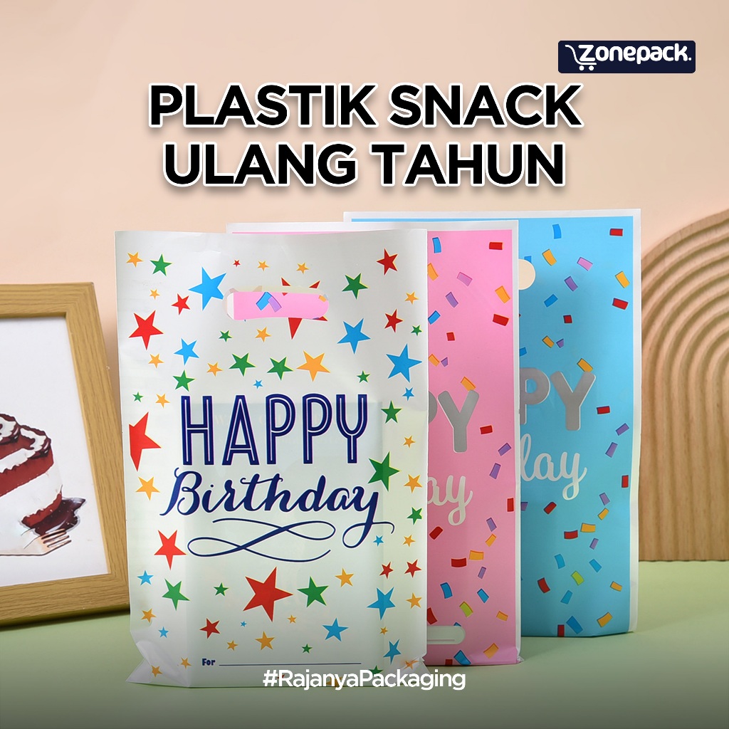 

Plastik Snack Ulang Tahun | Plastik Jinjing Plong Motif Happy Birthday | Kantong Plastik Souvenir Gift Bag