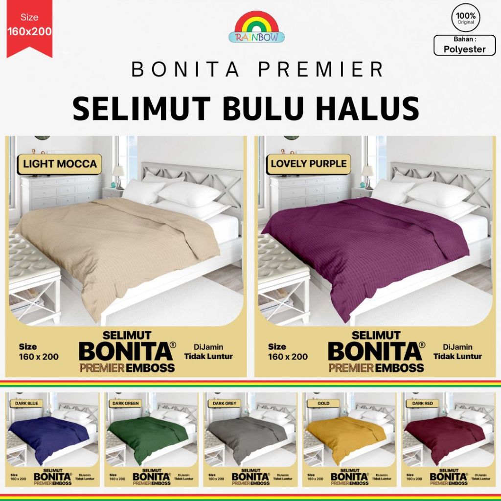 BONITA LUXURY - SELIMUT BULU (160X200) PREMIER POLOS EMBOSSED TERLARIS PILIHAN