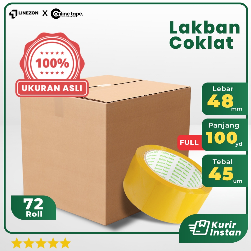 

1 DUS Lakban Coklat 48 MM X 100 Yard PURE Ukuran Asli REAL ONLINE TAPE OPP 72 Roll Kuat tebal / Lakban clear Murah